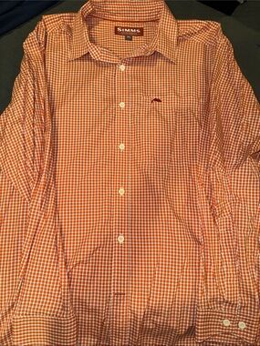 Simms XL Men's Orange & White Gingham Button-Down Shirt
